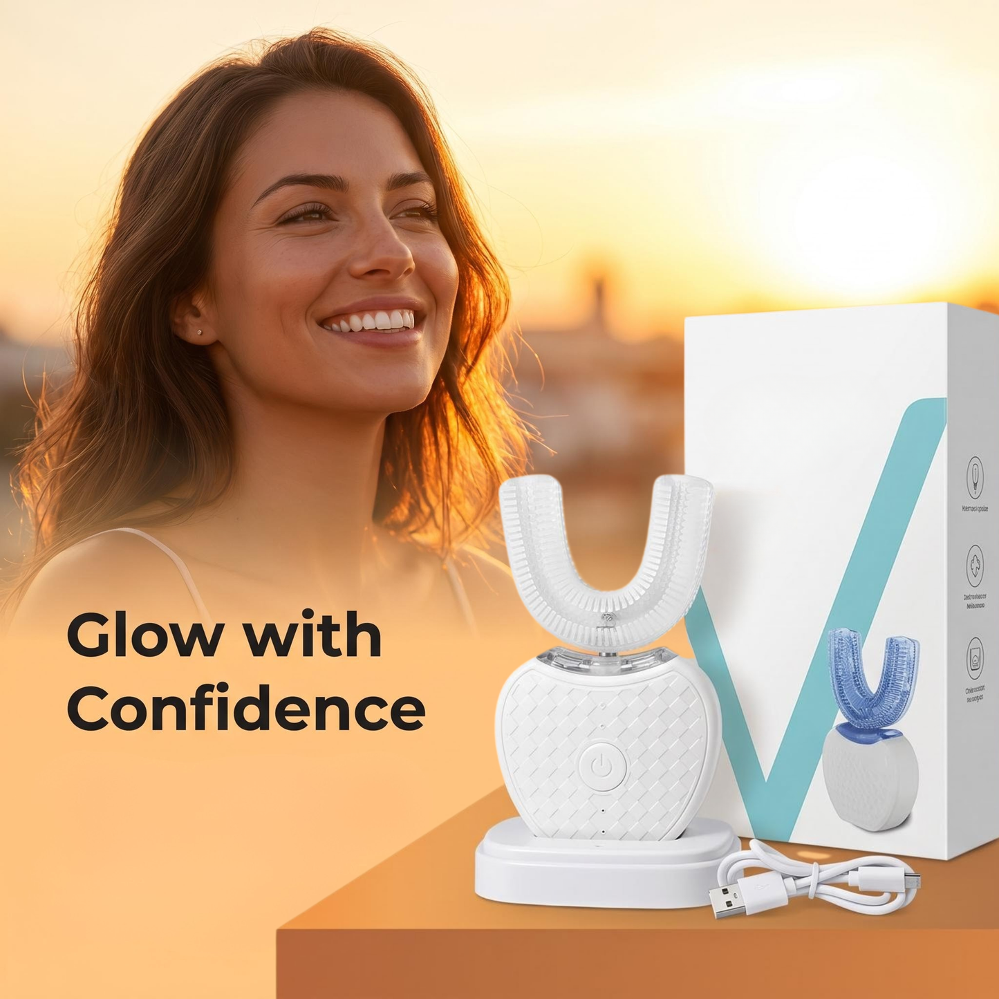 3-in-1 Smile Care: Blue-Light Teeth Whitener. Auto-Brush. Massager