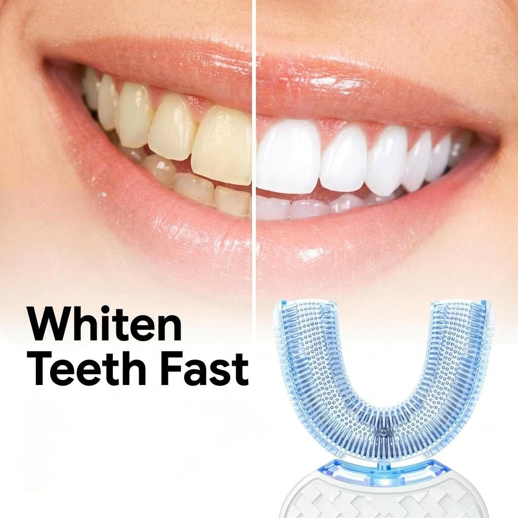 3-in-1 Smile Care: Blue-Light Teeth Whitener. Auto-Brush. Massager