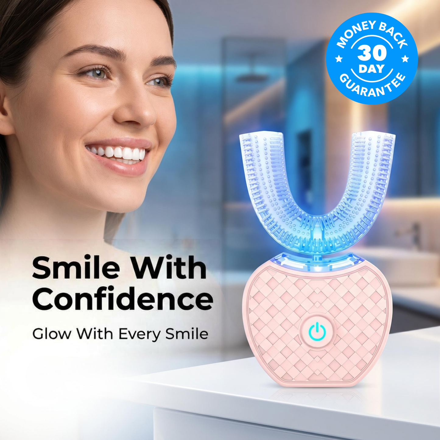 3-in-1 Smile Care: Blue-Light Teeth Whitener. Auto-Brush. Massager